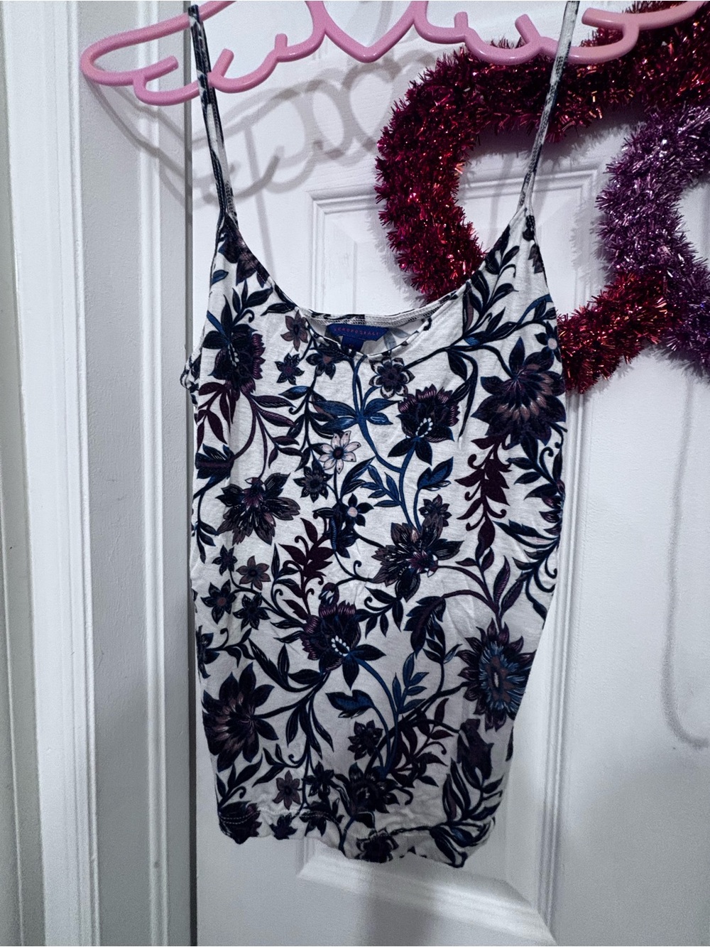 Aeropostale White Floral Spaghetti Strap Mini Dress with Navy and Black Print